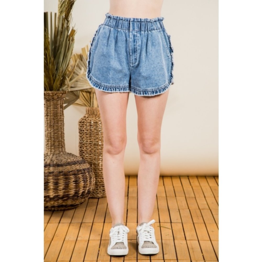 Denim Ruffle Shorts - Picture 2 of 4
